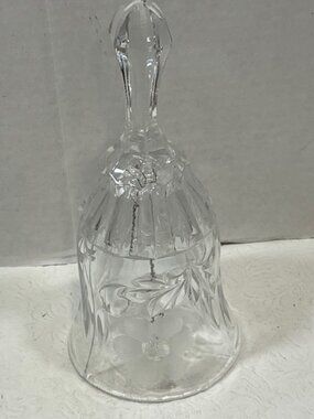 VTG Etched Lead Crystal Glass Dinner Wedding Bell Floral Design Decor 7.5"x3"